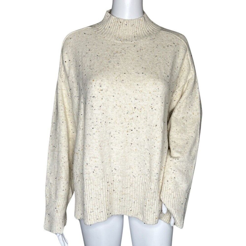 Loft Sweater‎ Womens XS Cream Multicolor Specks Mock Neck Office Casual Preppy
